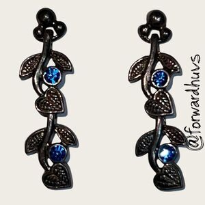 Bundle Sale 3 for $15 - Silver Tone Heart & Leaf Dangle Earrings - Blue Rhinesto